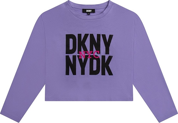 Fioletowa bluzka dziecięca DKNY z bawełny dla dziewczynek z długim rękawem