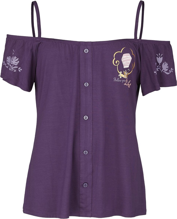 Fioletowa bluzka Emp z okrągłym dekoltem z krótkim rękawem