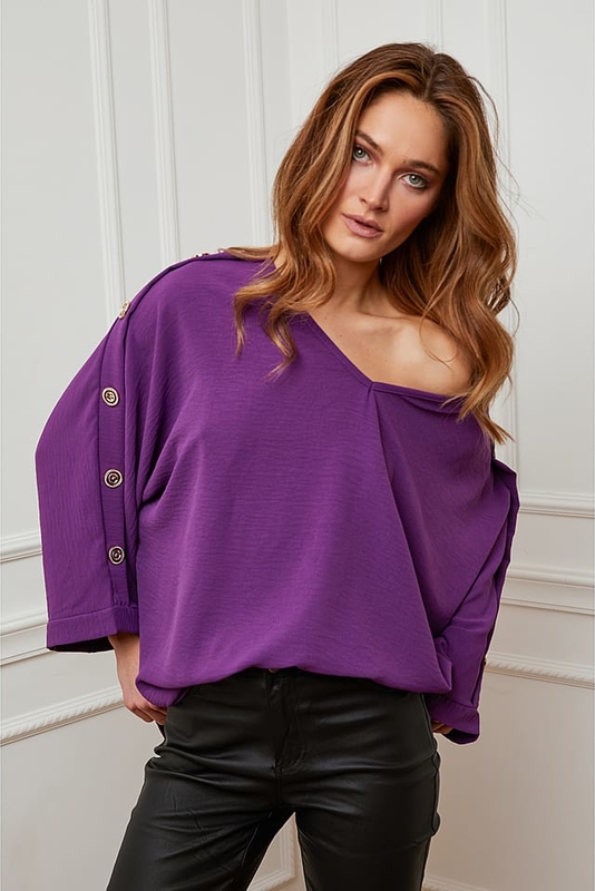 Fioletowa bluzka Joséfine w stylu casual z długim rękawem