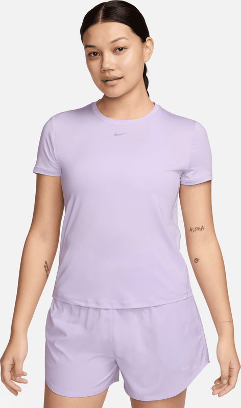 Fioletowa bluzka Nike z okrągłym dekoltem z krótkim rękawem w sportowym stylu