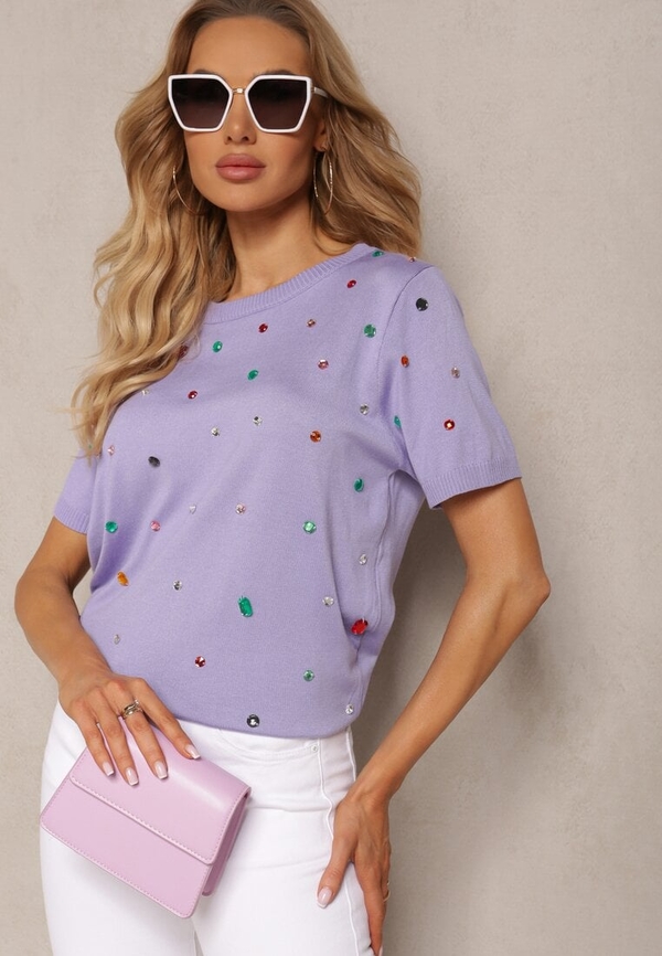 Fioletowa bluzka Renee z okrągłym dekoltem w stylu casual
