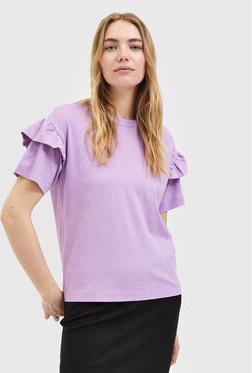 Fioletowa bluzka Selected Femme z okrągłym dekoltem w stylu casual