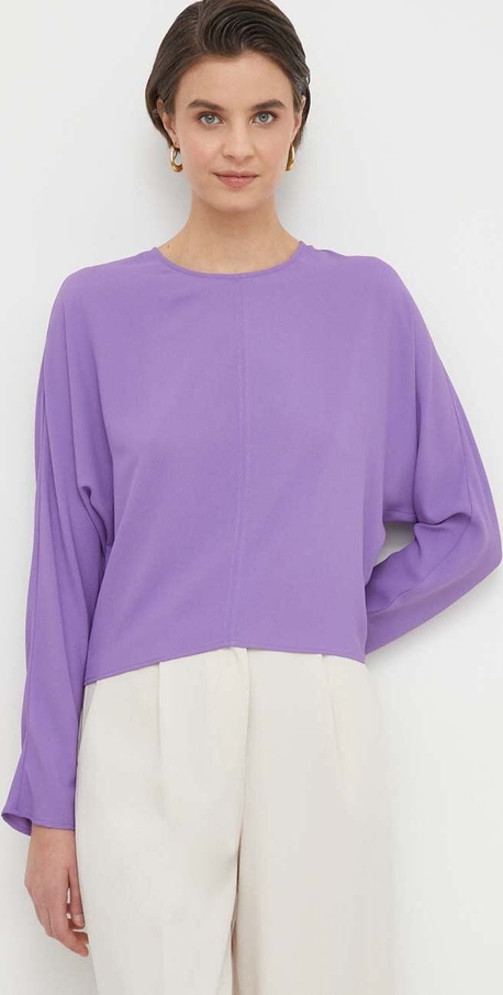 Fioletowa bluzka Sisley z okrągłym dekoltem w stylu casual