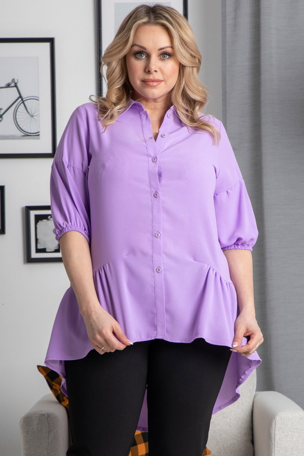 Fioletowa koszula KARKO z długim rękawem z tkaniny w stylu casual