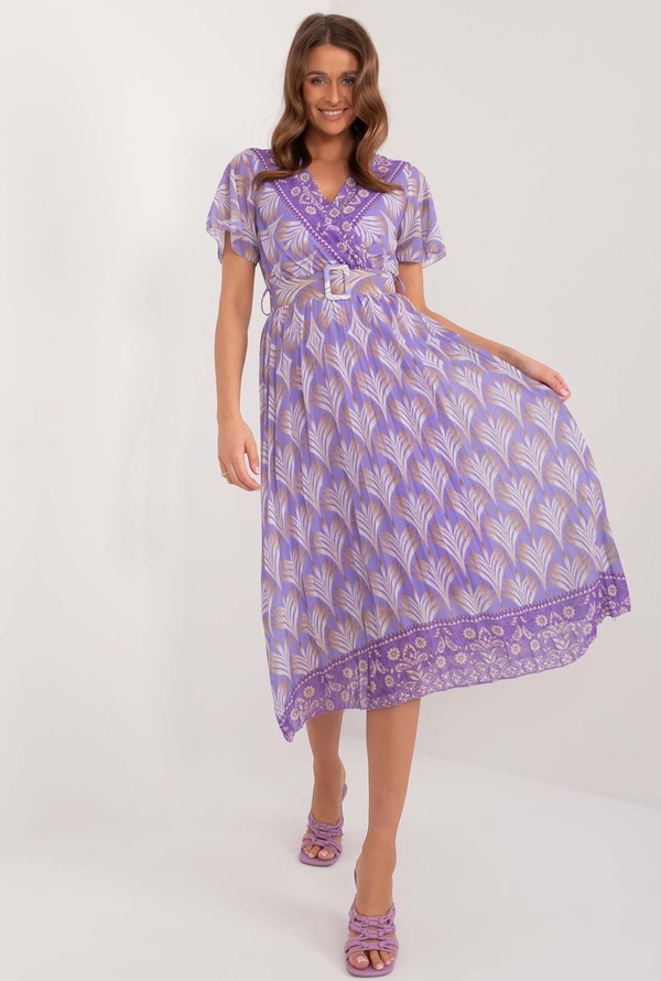 Fioletowa sukienka 5.10.15 w stylu casual midi z dekoltem w kształcie litery v