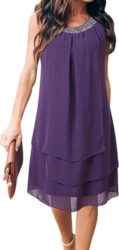 Fioletowa sukienka Arilook bez rękawów z okrągłym dekoltem