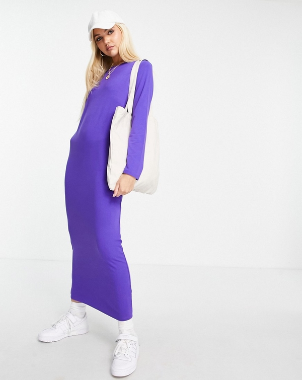 Fioletowa sukienka Asos maxi w stylu casual z długim rękawem