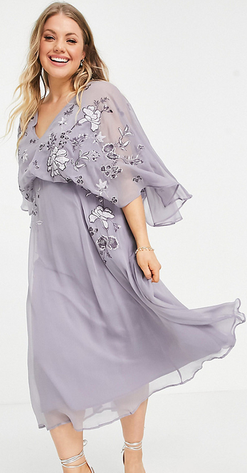 Fioletowa sukienka Asos z długim rękawem midi