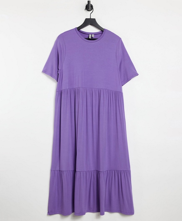 Fioletowa sukienka Asos z krótkim rękawem midi