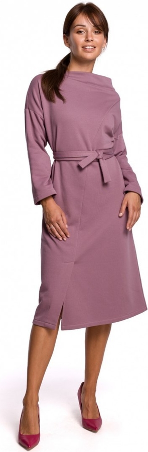Fioletowa sukienka Be midi z długim rękawem