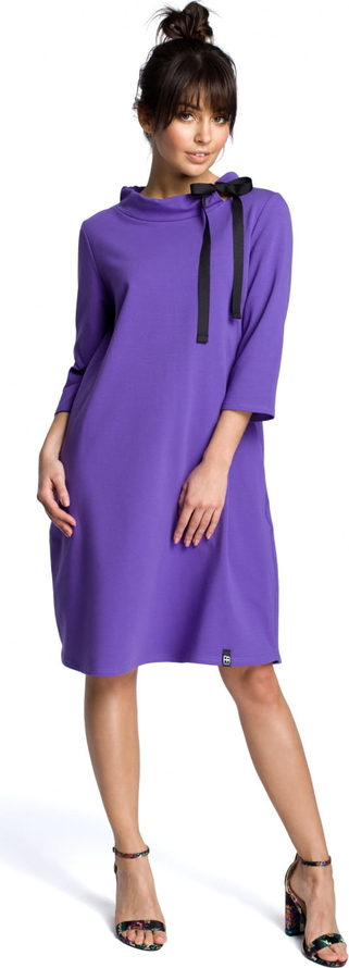 Fioletowa sukienka Be midi z długim rękawem z bawełny