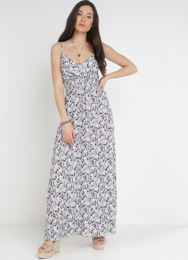 Fioletowa sukienka born2be maxi na ramiączkach z dekoltem w kształcie litery v