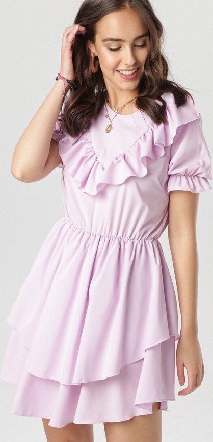 Fioletowa sukienka born2be mini w stylu casual rozkloszowana
