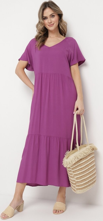 Fioletowa sukienka born2be z bawełny