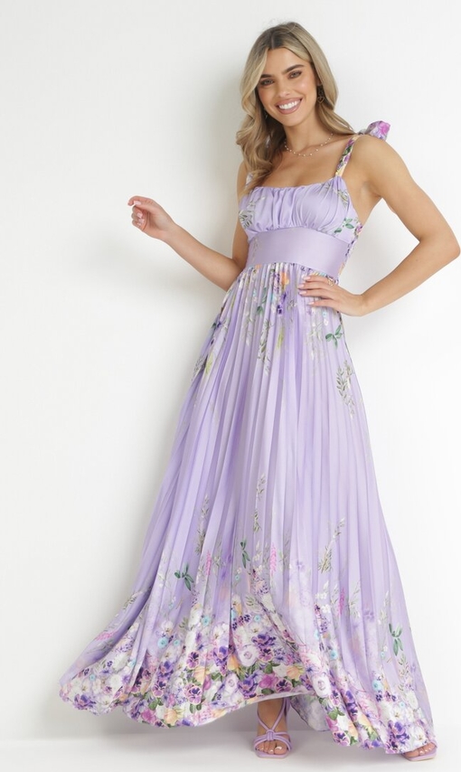 Fioletowa sukienka born2be z dekoltem w kształcie litery v