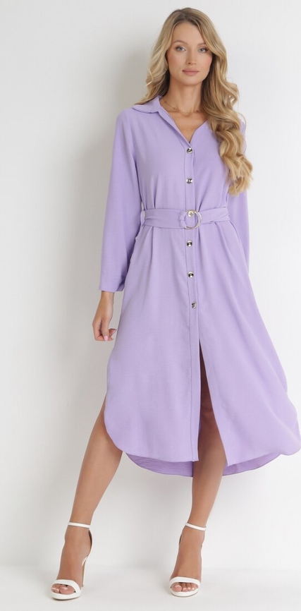 Fioletowa sukienka born2be z dekoltem w kształcie litery v z tkaniny w stylu casual