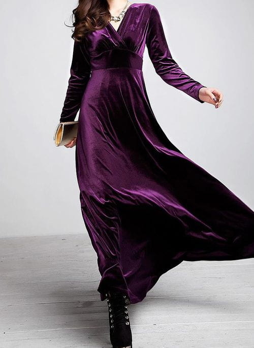 Fioletowa sukienka Cikelly z dekoltem w kształcie litery v z długim rękawem