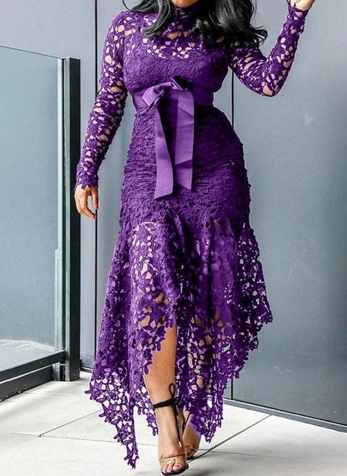 Fioletowa sukienka Cikelly z dekoltem w kształcie litery v z długim rękawem maxi