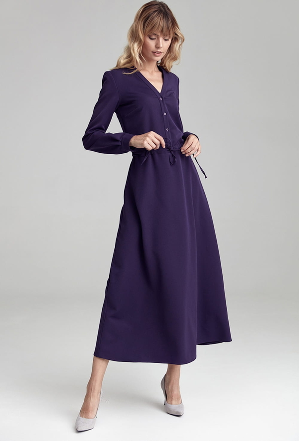 Fioletowa sukienka Colett maxi z długim rękawem