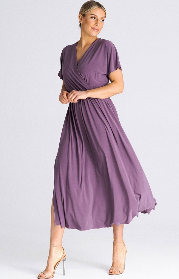 Fioletowa sukienka Fokus maxi z krótkim rękawem kopertowa