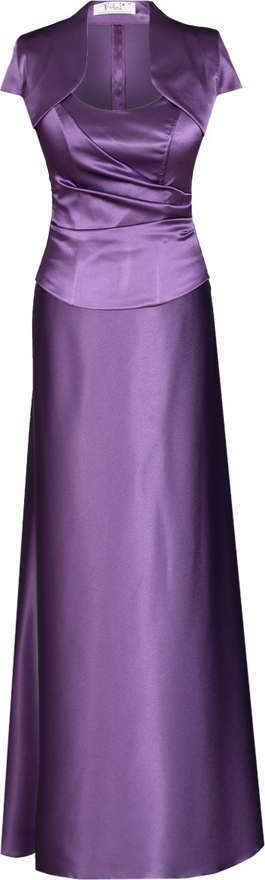 Fioletowa sukienka Fokus rozkloszowana z krótkim rękawem z okrągłym dekoltem