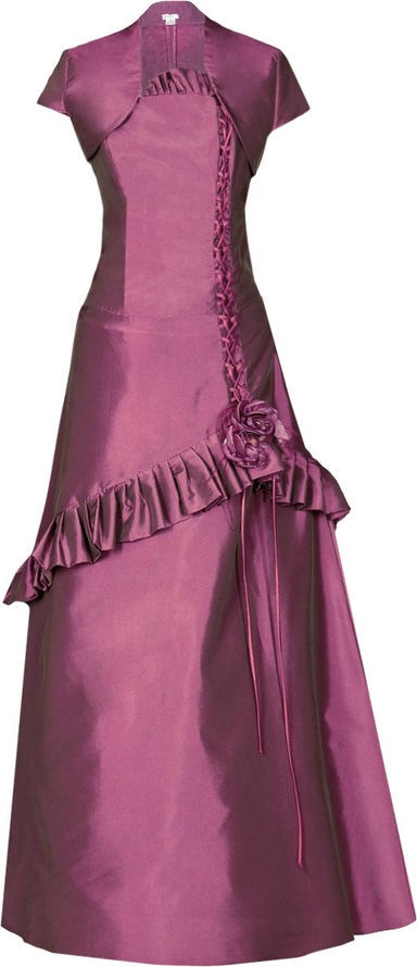 Fioletowa sukienka Fokus z krótkim rękawem maxi rozkloszowana