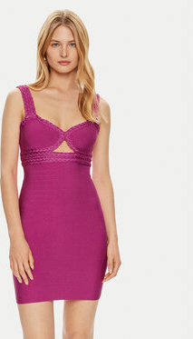 Fioletowa sukienka Guess na ramiączkach dopasowana z dekoltem w kształcie litery v