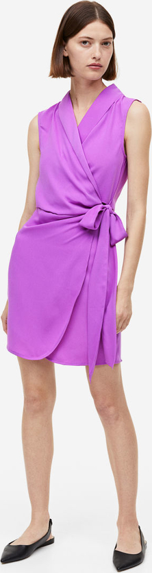 Fioletowa sukienka H & M z dekoltem w kształcie litery v z tkaniny mini