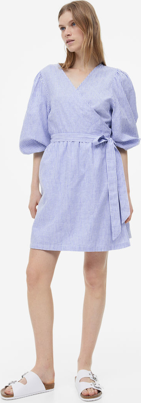 Fioletowa sukienka H & M z tkaniny z długim rękawem mini