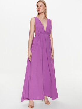 Fioletowa sukienka Kontatto bez rękawów maxi z dekoltem w kształcie litery v