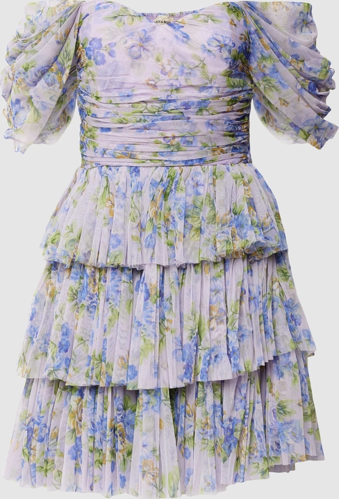 Fioletowa sukienka Lace & Beads z tiulu mini rozkloszowana