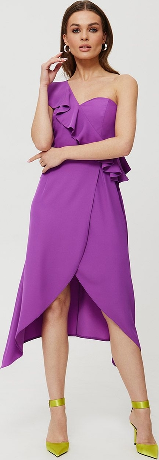 Fioletowa sukienka Makover z dekoltem w kształcie litery v midi