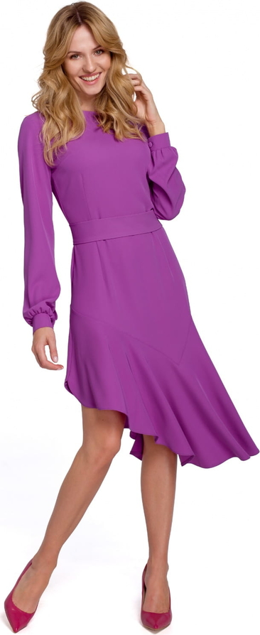 Fioletowa sukienka Makover z długim rękawem