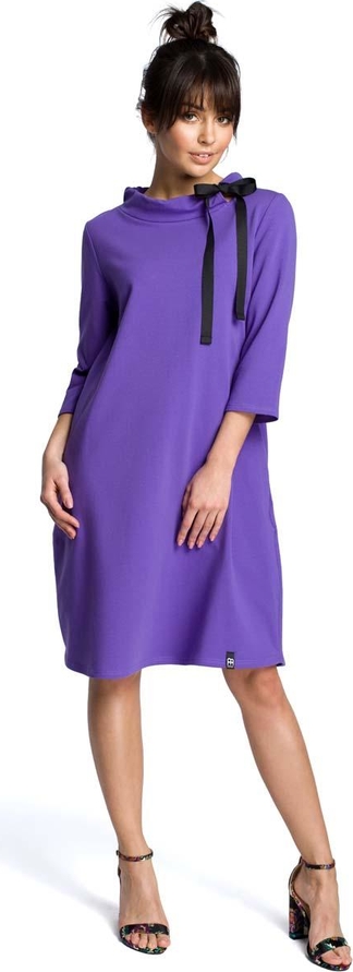 Fioletowa sukienka MOE z długim rękawem midi w stylu casual
