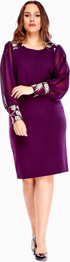 Fioletowa sukienka N/A midi dla puszystych z długim rękawem