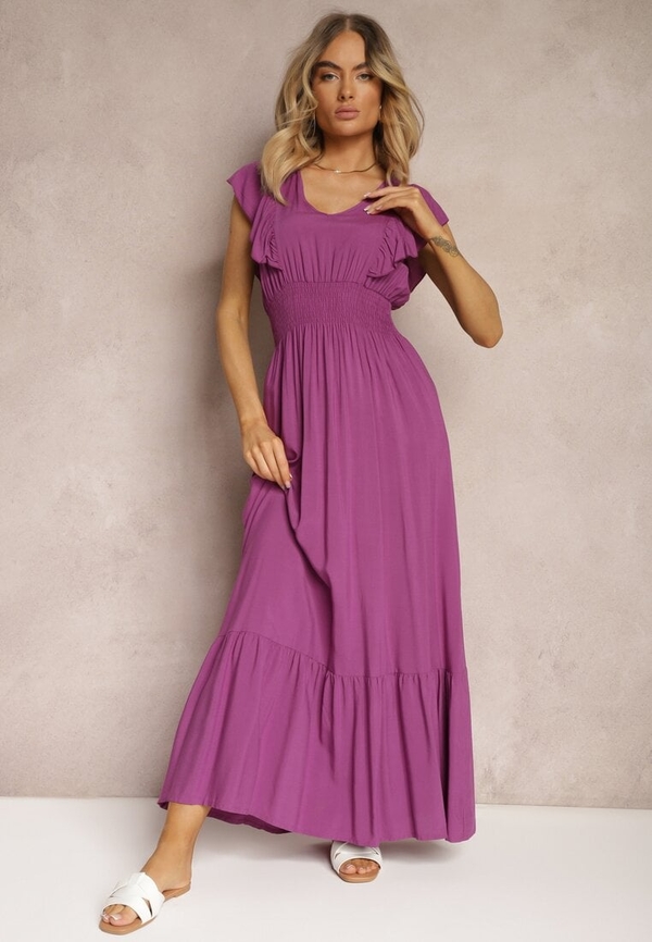 Fioletowa sukienka Renee maxi na ramiączkach z dekoltem w kształcie litery v
