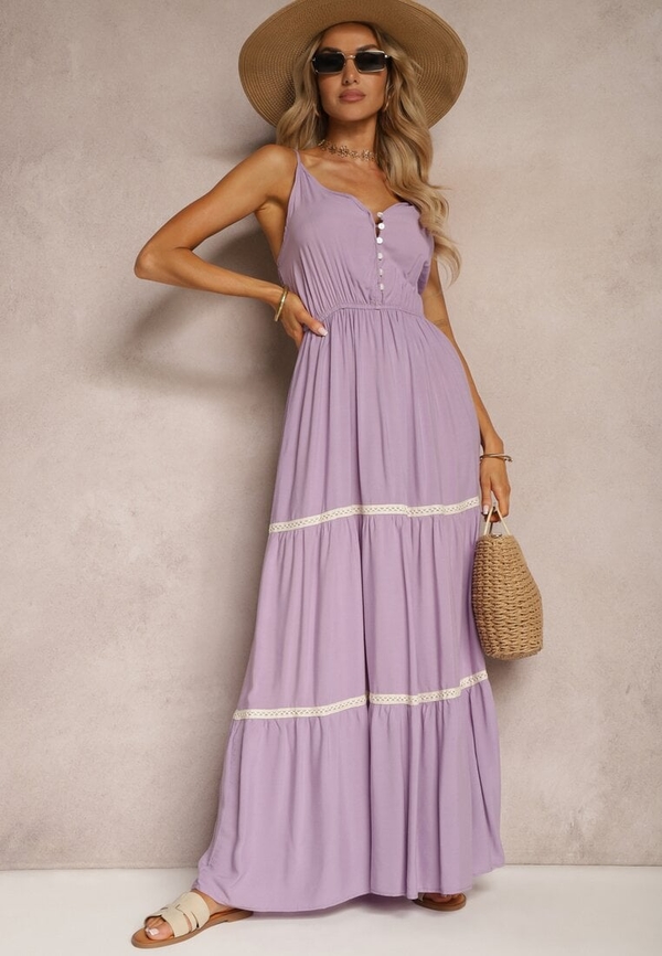 Fioletowa sukienka Renee maxi z dekoltem w kształcie litery v