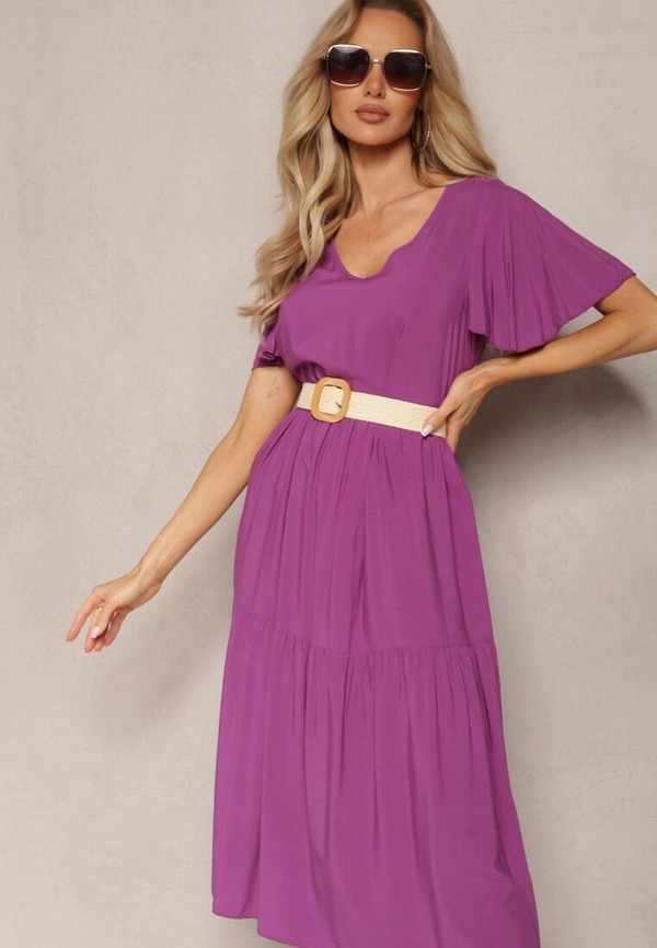 Fioletowa sukienka Renee midi w stylu casual z bawełny