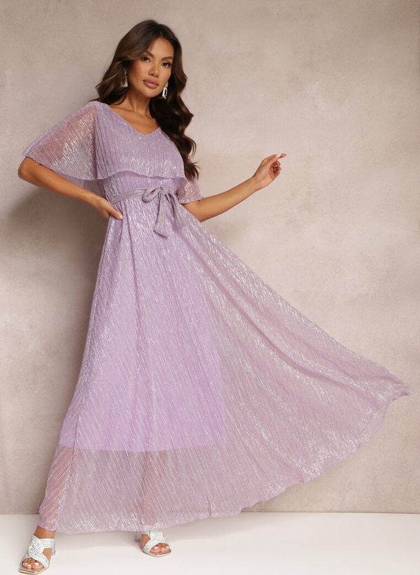 Fioletowa sukienka Renee rozkloszowana maxi z dekoltem w kształcie litery v