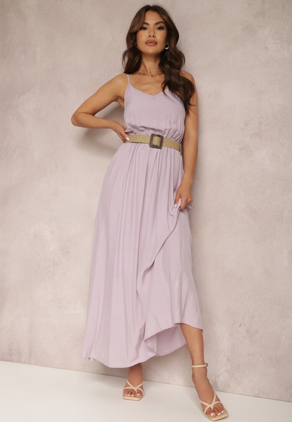 Fioletowa sukienka Renee w stylu casual z dekoltem w kształcie litery v