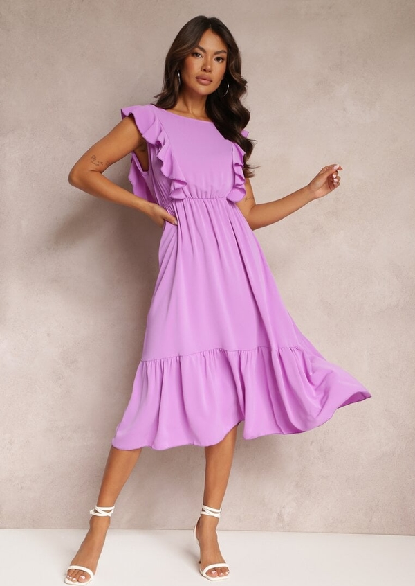 Fioletowa sukienka Renee w stylu klasycznym midi z tkaniny