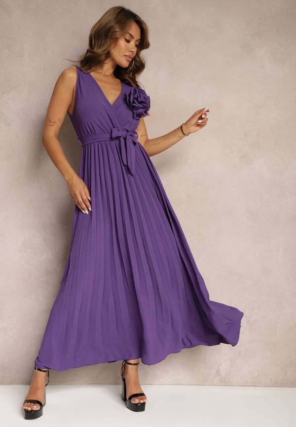 Fioletowa sukienka Renee z dekoltem w kształcie litery v bez rękawów maxi
