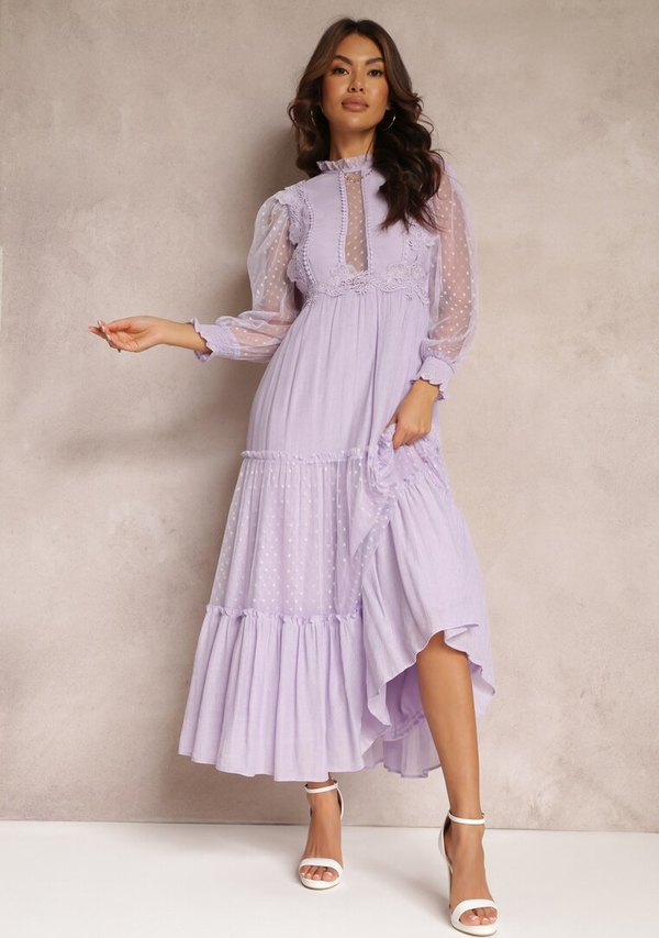 Fioletowa sukienka Renee z długim rękawem maxi z tiulu