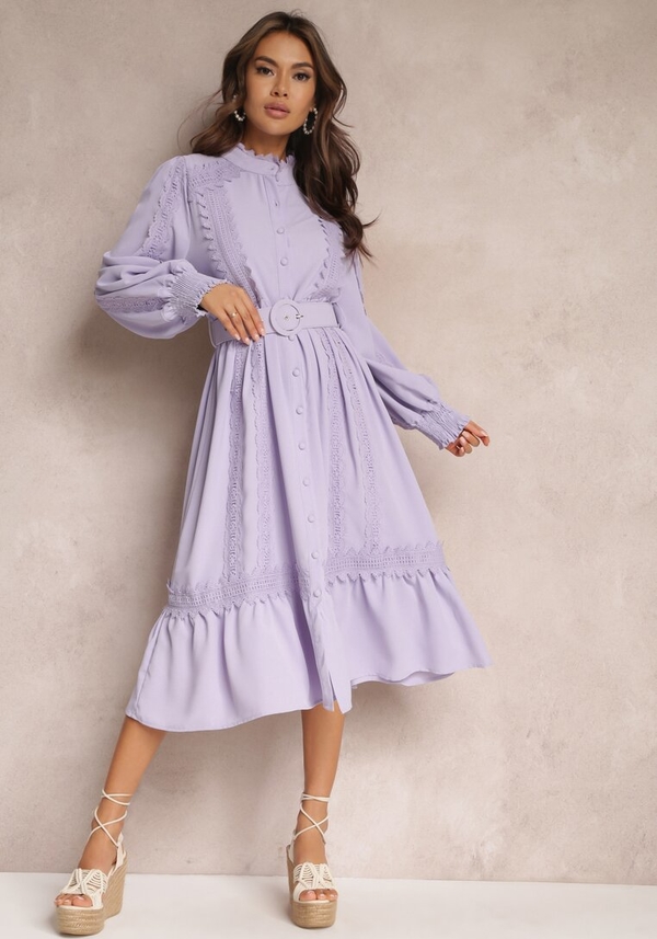 Fioletowa sukienka Renee z tkaniny midi w stylu casual