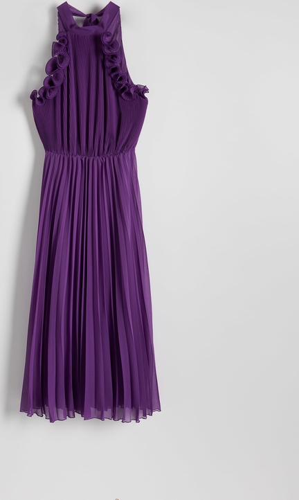 Fioletowa sukienka Reserved bez rękawów z tkaniny z golfem