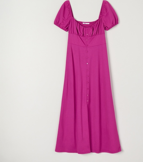 Fioletowa sukienka Sinsay trapezowa z krótkim rękawem z okrągłym dekoltem