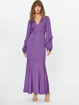 Fioletowa sukienka Twinset z dekoltem w kształcie litery v maxi z długim rękawem