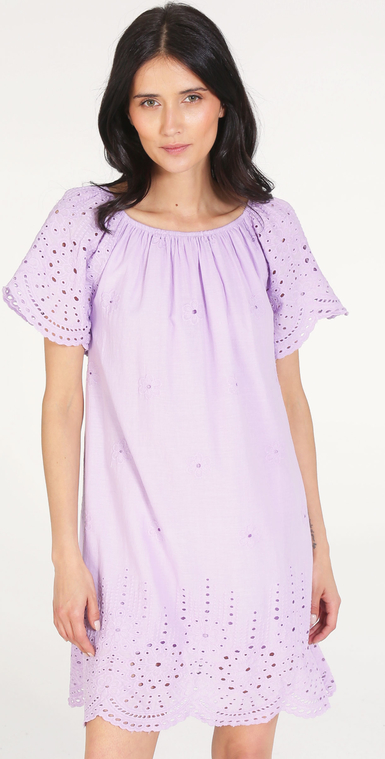 Fioletowa sukienka Unisono mini w stylu casual z bawełny
