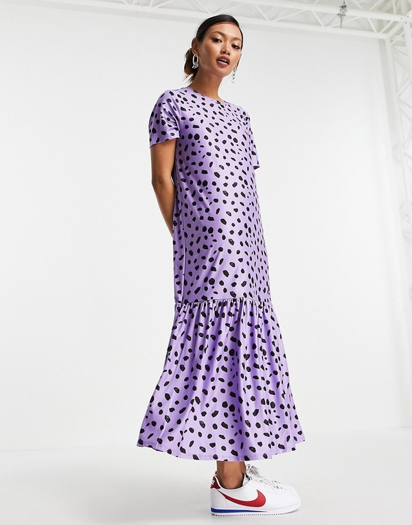 Fioletowa sukienka Urban Threads midi z okrągłym dekoltem