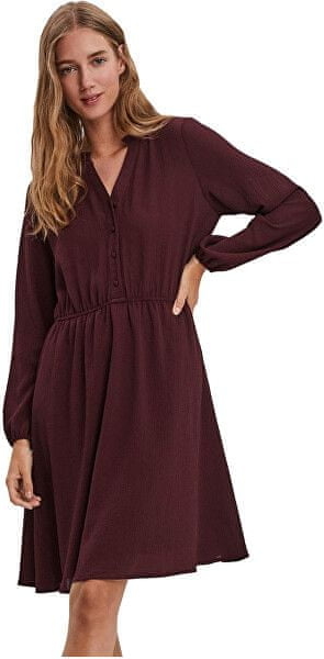 Fioletowa sukienka Vero Moda w stylu casual z dekoltem w kształcie litery v z długim rękawem